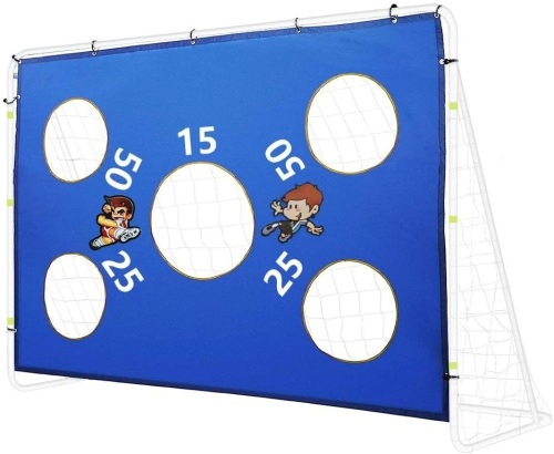 (4) HALONA 2-n-1 Powder Coated Steel Soccer Goals w/ Net & 5 Reflective Scoring Holes for Goal Shot Accuracy Training. Uknown if All Units Are Complete. Appears New - Lot 729