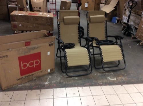 Set of 2 Adjustable Zero Gravity Patio Chair Recliners w/ Cup Holders. Appears New With Blemish. See Pictures - Lot 732