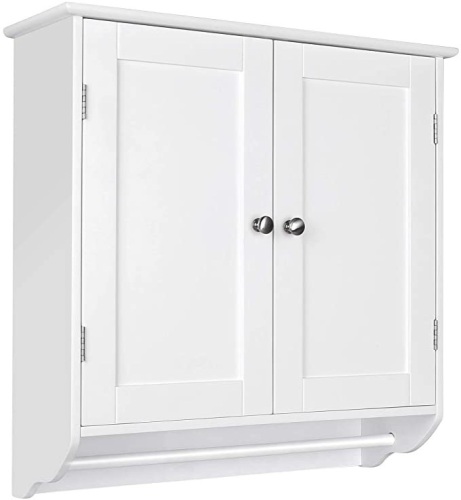 HOMFA Bathroom Over The Toilet Space Saver Storage Cabinet w/ Adjustable Shelf & Towels Bar, White - Lot 748
