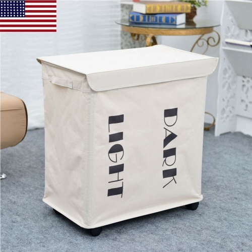 Two Grid OxFord Cloth Laundry Basket. Waterproof Storage Bag/Foldable Hamper. White. Appears New.   - Lot 828