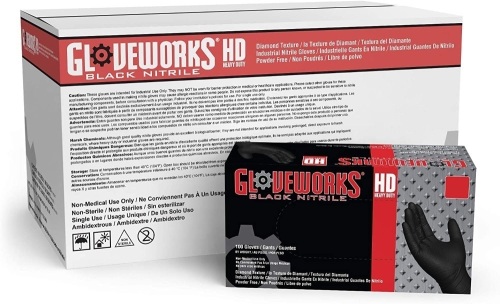 Lot of (10) 100 Count Boxes - GLOVEWORKS, Black Nitrile Industrial Latex Free Disposable Gloves. Appears New.   - Lot 867