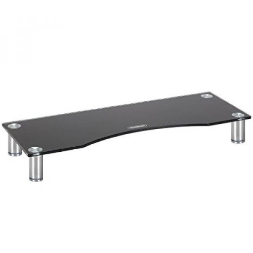 VonHaus Curved Glass Adjustable Height Monitor Stand/Screen Riser, for Computers/Monitors, & TV's. Size: 30"W x 11"D x 3"H. Color: Black. Appears New. - Lot 869