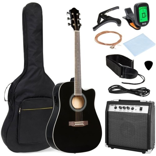 41in Full Size Acoustic Electric Cutaway Guitar Set w/ 10-Watt Amp, Case. Appears New - Lot 884a
