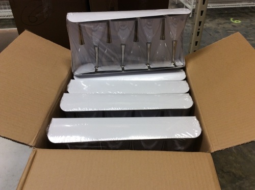 Case of (96) New Clear Plastic Wine Glasses with Silver Stems.  - Lot 892