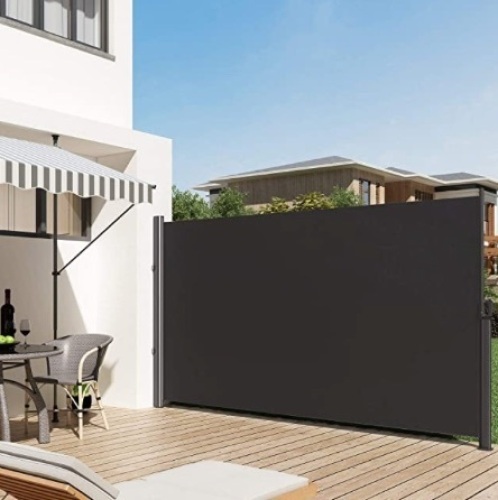SogesPower 71 inches Outdoor Patio Retractable Folding Side Screen Awning Water-Resistant Patio Side Awning Wall Post Mounted Side Awning Privacy Screen Sun Shade,Black. Appears New  - Lot 912