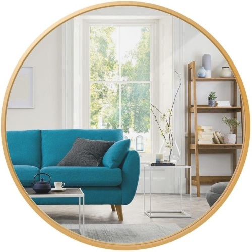 Framed Round Bathroom Vanity Wall Mirror w/ Anti-Blast Film - 36in. Appears New  - Lot 940
