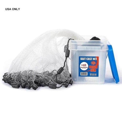 Bassdash Fishing Cast Net 3/8-Inch For Bait Trap With Utility Bucket. Appears New - Lot 1008