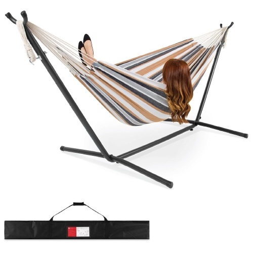2-Person Brazilian-Style Double Hammock w/ Carrying Bag and Steel Stand - Lot 417