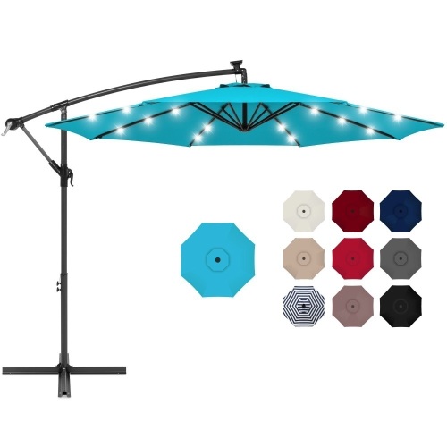 10ft Solar LED Offset Hanging Patio Umbrella w/ Crank Tilt Adjustment - Lot 419