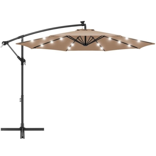10ft Solar LED Offset Hanging Patio Umbrella w/ Crank Tilt Adjustment - Lot 420
