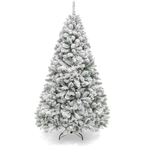 Premium Snow Flocked Artificial Pine Christmas Tree w/ Foldable Metal Base - 6ft - Lot 472