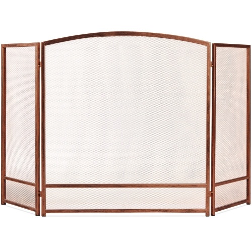 3-Panel Simple Steel Mesh Fireplace Screen w/ Rustic Worn Finish - 47x29in - Lot 535