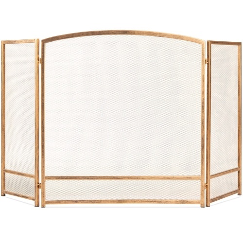 3-Panel Simple Steel Mesh Fireplace Screen w/ Rustic Worn Finish - 47x29in - Lot 536