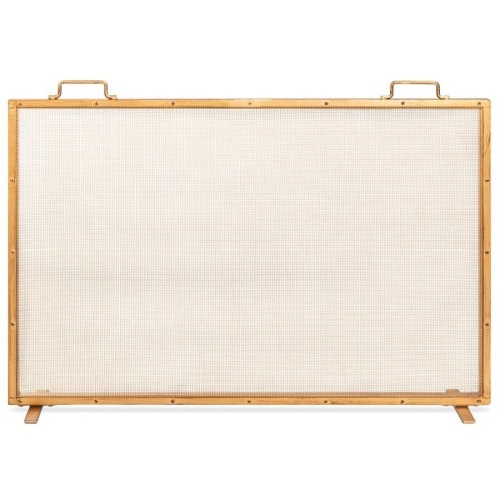Single Panel Handcrafted Steel Mesh Fireplace Screen w/ Handles - 38x27in - Lot 538