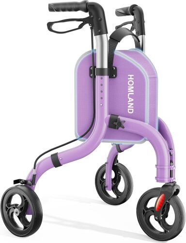 HOMLAND 3 Wheel Walkers for Seniors, Lightweight Foldable Aluminum Three Wheel Walker, Height Adjustable Compact Rollator Walker with Removable