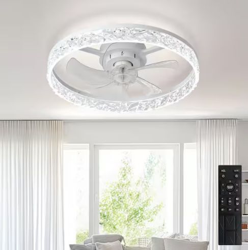 20 in. White Small Fan Flush Mount Low Profile Modern Ceiling Fan Light for Bedroom Indoor Included APP Remote DC Motor