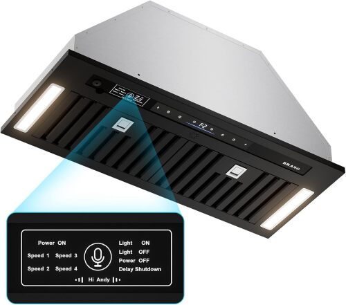 BRANO Range Hood Insert 30 Inch, 900 CFM Voice/Gesture/Touch Control Build-in Kitchen Hood Vent with 4 Speed Exhaust Fan, Memory Mode, Adjustable Lights, Ducted/Ductless Convertible