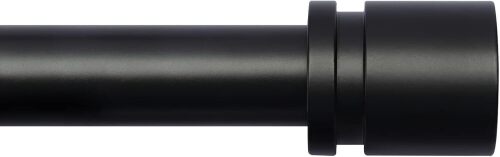 Curtain Rods for Windows 16 to 48 or 60 Inches Max Adjustable Length 1 Inch Diameter Window Curtain Rod with Aluminium Finials, Black