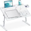 Laptop Bed Desk, Adjustable Laptop Lap Desk with Drawer, X-Large Foldable Bed Table Tray for Bed Couch Floor Desk Writing Working Reading Eating Painting (Marble, 23.6"×15.7") - Thumbnail 1