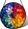 Stained Glass Window Hanging - Colorful Flowers Sun Catcher for Door Terrace Garden Home Decor, Abstract Gradient Suncatcher - Thumbnail 1