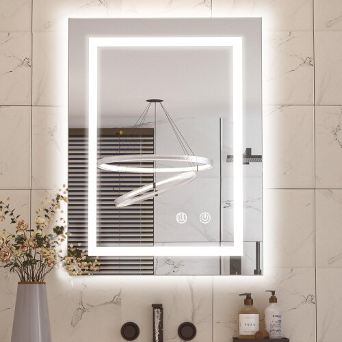 Floisdace 24"x36" LED Bathroom Mirror with Lights, Front Light and Backlit, 3 Colors Dimmable Led Vanity Mirror for Bathroom, Anti-Fog, Tempered Glass (Horizontal/Vertical)