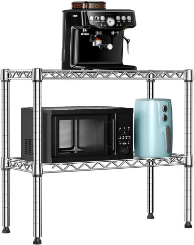 MZG 220 lbs 2 Tier Storage Rack Metal Wire Shelving Unit, Storage Standing Household Shelf Organizer for Laundry Bathroom Kitchen Pantry Closet Garage Utility Room, Chrome