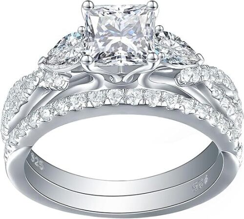 Newshe Jewellery Wedding Ring Set for Women Moissanite Engagement Rings 925 Sterling Silver Bridal Sets Princess Pear Promise Anniversary Band