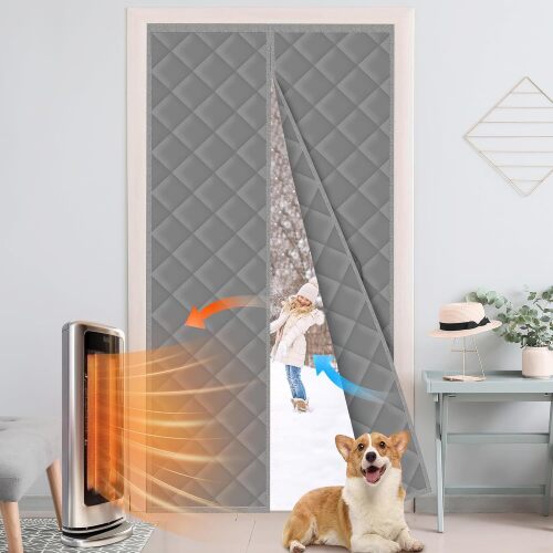 Magnetic Thermal Insulated Door Curtain Cover Block fit 36x82inch Door,Curtains Itself Size 38x84inch Cotton Thermal Curtain for Winter, Thermal Doors Curtain for Doors Blocking Wind and Snow