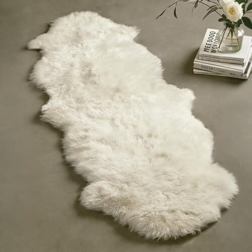 Genuine Sheepskin Rug with Little Patches | Premium Ivory White Fluffy Sheep Skin Carpet for Bedroom Fireplace | Soft Wool Throw for Elder, Pet | Luxurious Fur Rug for Chair, Sofa, Non Dyed 2FT*6FT - Lot 9202