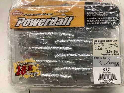 Berkley (32 Count) PowerBait Pro Design Bobby Lane Grass Pig, 3.5in, Crazy Chrome Violet - Lot 9225