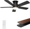 Flush Mount Ceiling Fans with Lights 42 Inch, Remote Control, 3CCT Dimmable, 6 Speeds, Noiseless Reversible DC Motor, Low Profile Hugger Black Ceiling Fan for Living Room, Patio, Indoor/Outdoor, ETL - Thumbnail 1