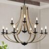 LAMPKEDUO Farmhouse Chandeliers for Dining Room Light Fixture, 2 Tier 12-Light 41" Adjustable Height Retro Faux Wood Texture Rustic Light Fixtures for Living Room Bedroom Kitchen Island Foyer Entryway - Thumbnail 1