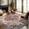 chamler 9x12 Washable Area Rug Boho Chic Medallion Distressed Design Non-Shedding Easy Care Ideal for High Traffic Areas in Rugs for Living Room Bedroom Office Coffee Table Large Carpet - Thumbnail 1
