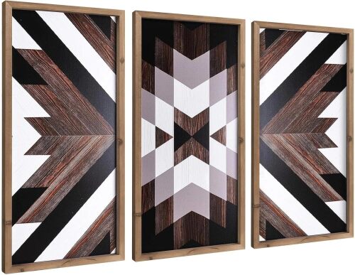 flangairy Set of 3 Aztec Wall Decor, 20.9"x 9.8" Wood Western Wall Art, Native American Tribal Southwestern Modern Boho Southwest Living Room Bedroom Kitchen Bathroom Rustic Farmhouse Home Decorations - Lot 10061