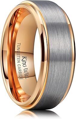 King Will Mens Brushed Wedding Band, Two Tone Matte Step Edges/Pipe Cut, Tungsten Carbide Anniversary Promise Rings Comfort Fit