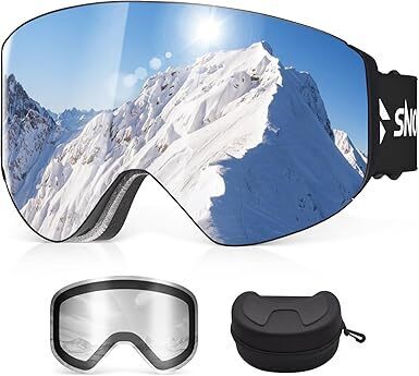 Snowalva Ski Goggles, Snowboard Goggles with 2 UV400 Anti-Fog Detachable Magnet Lenses for Men & Women Adult