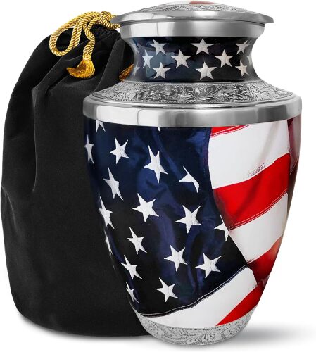 American Flag Urn for Ashes Adult Male – Large Patriotic Cremation Urn for Human Ashes Adult Man & Women – Memorial Funeral Urn for Home Display, or Burial