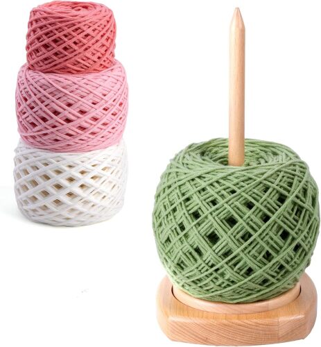 Caydo Wooden Yarn Holder for Knitting and Crocheting, Easy Install and Operate Yarn Spinner Holder, Yarn Spinner with Yarn Storage, Perfect Crochet Gift for Craft Enthusiasts - Large