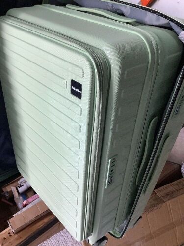 WireHot 22×14×9 Airline Approved Carry On Luggage with Front Open Pocket, Spinner Wheels, ABS+PC Hardshell Small 20inch Suitcase with Protective Cover and Luggage Tag, Avocado Green