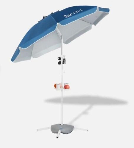 Seazul 6.5ft Sun Shade Umbrella, Portable Umbrella with Stand for Sports, Water Weight Bag, Adjustable and Lightweight, Sun Protection, Blue