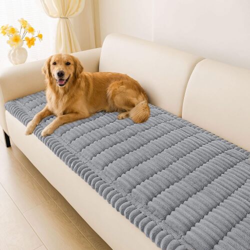 hyha Couch Covers for Dogs Washable, Non Slip Plush Dog Sofa Protectors, Fuzzy Pet Couch Covers for 3 Cushion Sofa Pet Friendly (Grey, 27.6" x 47")