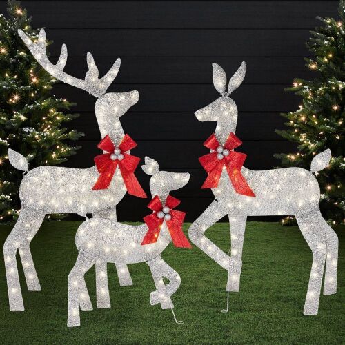3-Piece Lighted Christmas Deer Set Outdoor Decor with 175 LED Lights