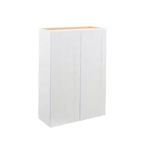 Hampton Bay Shaker 30 in. W x 12 in. D x 42 in. H Assembled Wall Kitchen Cabinet in Satin White