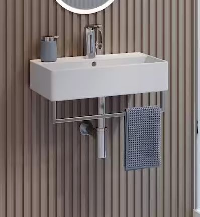 Swiss Madison Claire 22 in. Rectangle Ceramic Wall Mount Bathroom Vessel Sink with Silver Towel Bar