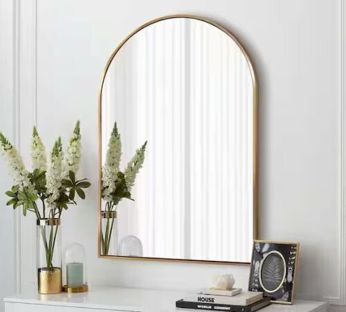 20 in. W x 30 in. H Arched Gold Aluminum Alloy Framed Wall Mirror