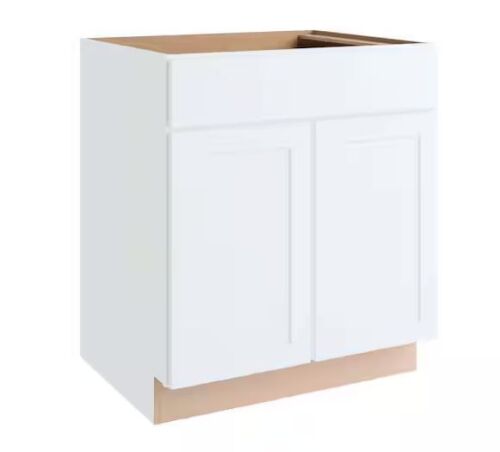 Hampton Bay Courtland 30 in. W x 24 in. D x 34.5 in. H Assembled Shaker Base Kitchen Cabinet in Polar White
