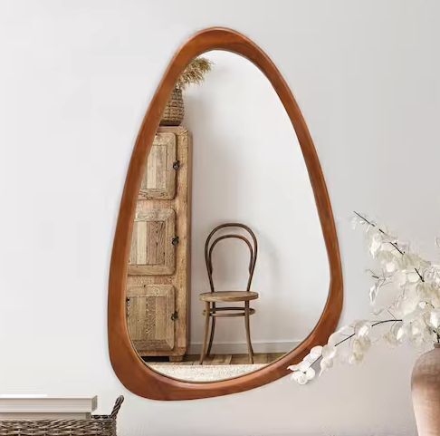 LuxHomez 20 in. W x 30 in. H Irregular Natural Wood-Frame Wall Mirror