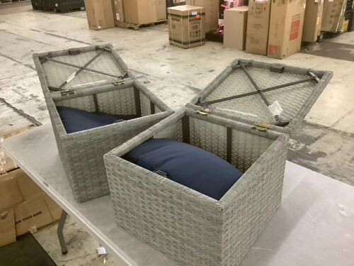 Set of 2 Wicker Ottomans, Multipurpose w/ Removable Cushions, Steel Frame