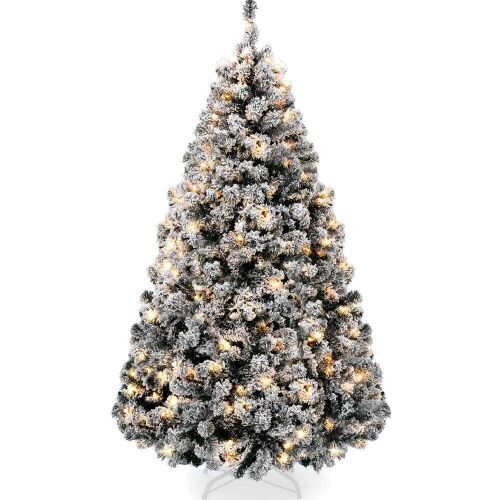 4.5' Pre-Lit Black Flocked Artificial Pine Christmas Tree w/ White Lights