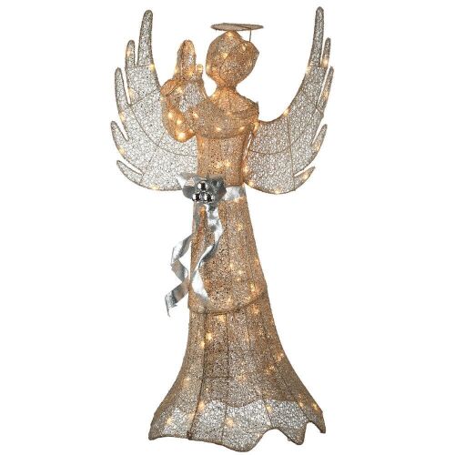 53 in. Champagne Gold Praying Angel with LED Lights, Plug-In